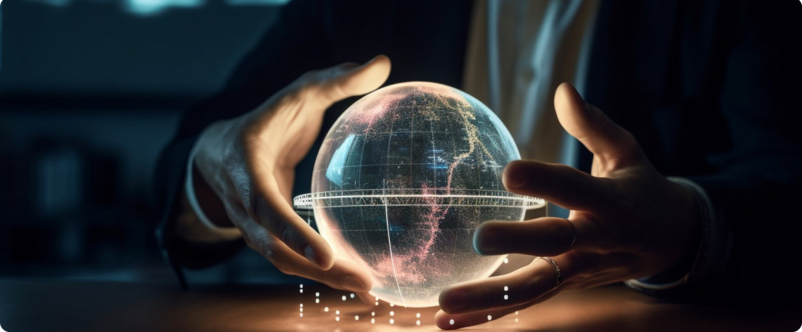 Hands around a glowing globe